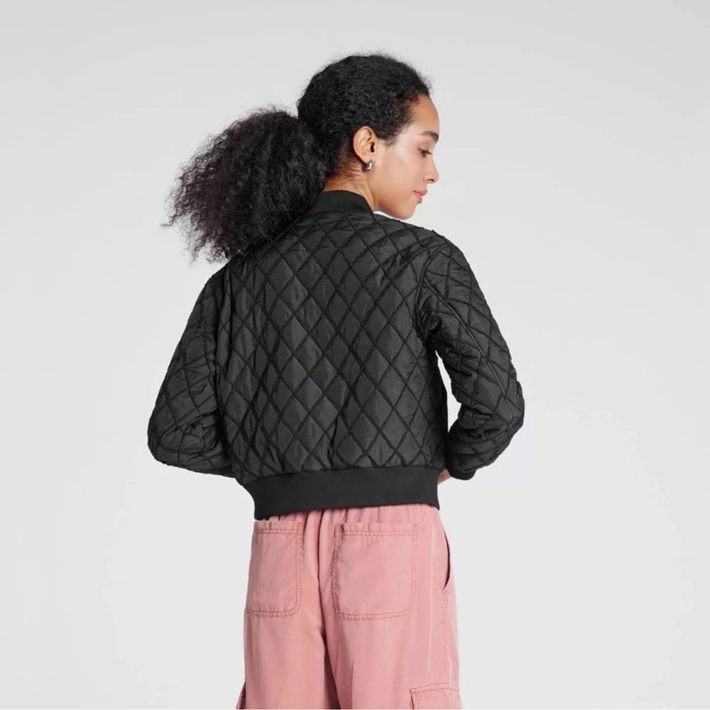 Wild Fable Women's Quilted Bomber Full Zip Black Jacket Size Large - Picture 3 of 7